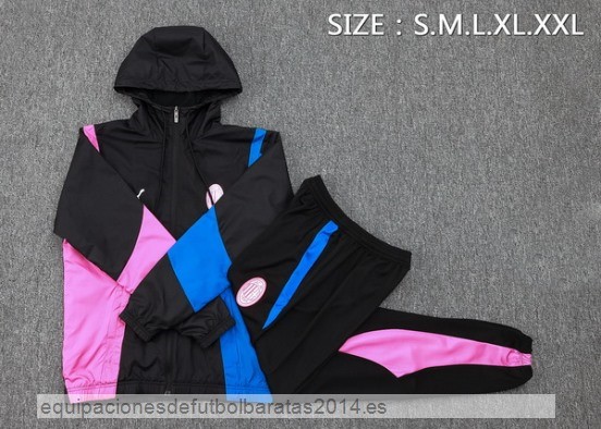 Nuevo Conjunto Completo Rompevientos AC Milan 23/24 Negro Rosa Azul Baratas